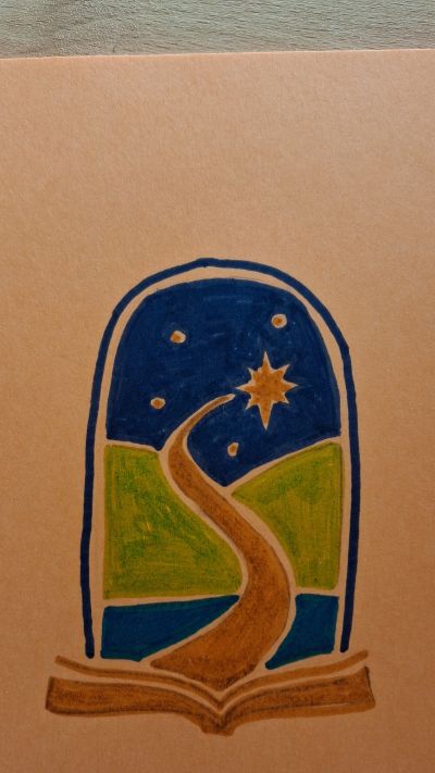 Handgezeichnete Skizze des SAMESCA-Logos mit Buch, Weg und Stern.